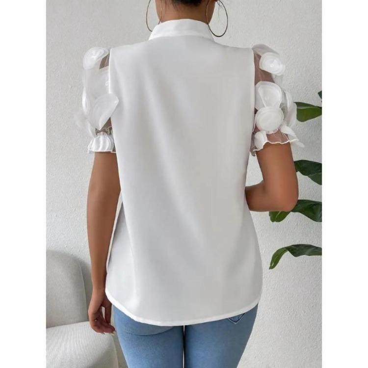 Moda Kadın Günlük Yaz Kısa Kollu Bluz Gömlek O Yaka Baskılı Düz Renk Bahar