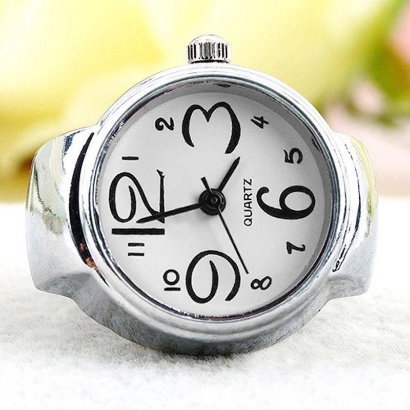 Fashion Creative Steel Round Elastic Quartz Finger Ring Watch Lady Gift Girl