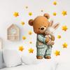 Cartoon Pajamas Teddy Bear Holding Rabbit Bedroom Wall Decoration Self-adhesive and Removable Stickers