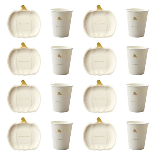 Amosfun Halloween Disposable Tableware Set, 20-Piece Set, Includes Paper Plates, Cups, and Drink Cups. Perfect for Parties and Birthdays. 7-inch Pumpk