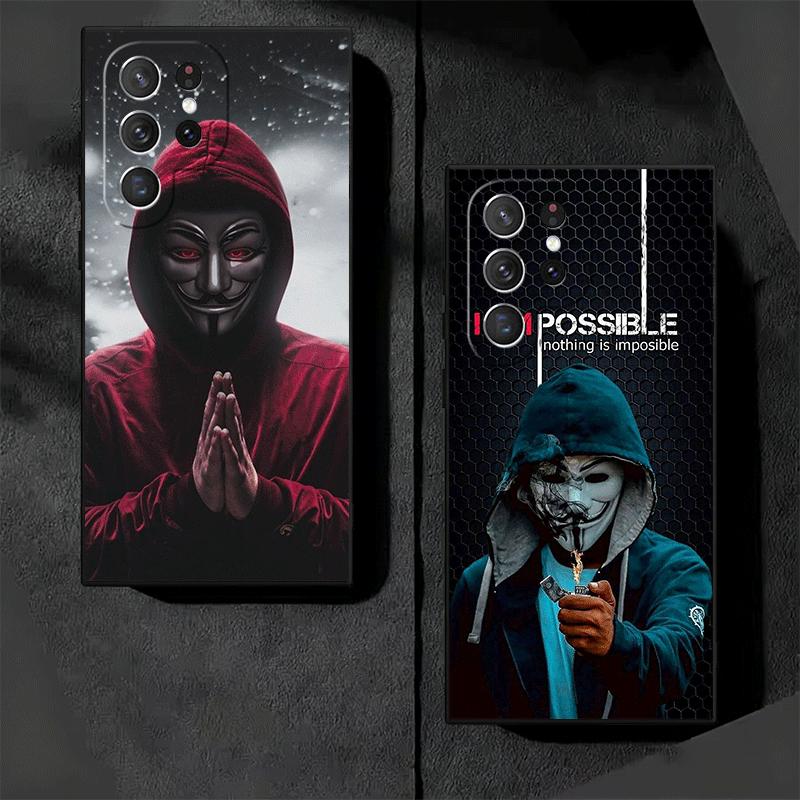 Anonymous V Mask Soft Phone Case for Samsung Galaxy S26 S25 Edge S24 Ultra S23 Plus S22 S21 FE S20 Black Cover Back Shell