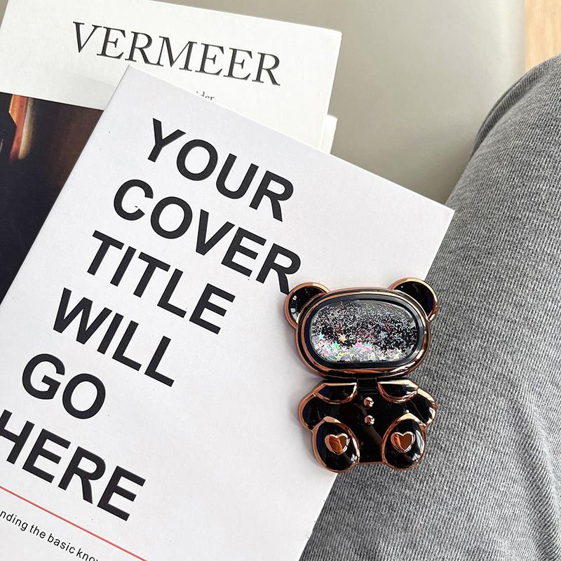 

Блестящий зыбучий песок милый держатель для телефона со звездами медведь с зеркалом мультяшный медведь подставка для телефона для iPhone Android для Samsung Xiaomi чёрный