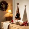 Rust Design Iron Candle Display in a Christmas Tree Shape with Star Detail and Aged Finish for Holiday Dinners and Living Room