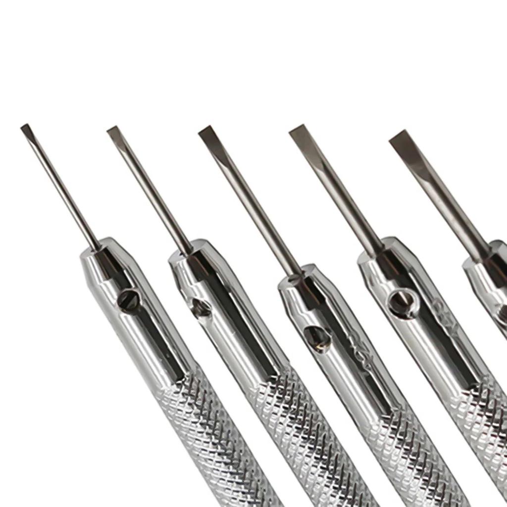 5pcs/set Steel Precision Screwdriver Phone Watch Slotted Flat Blade Repair Tools Portable Watch Tools Kit for Band Removal