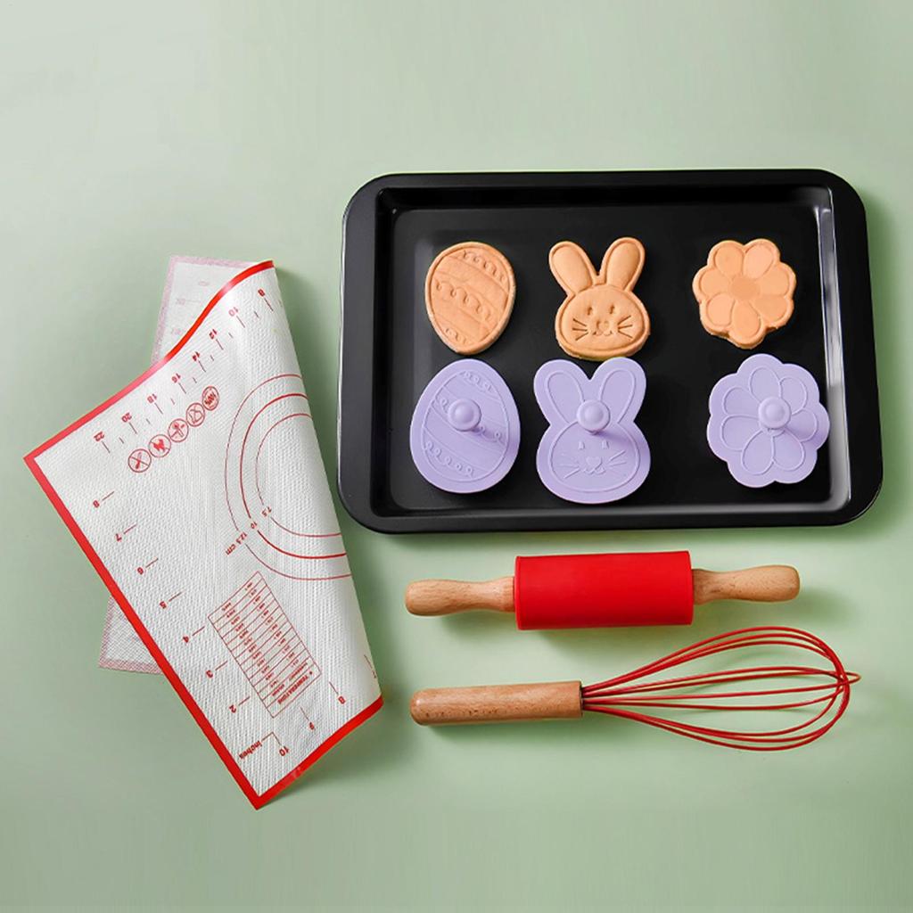 Rolling Pin Easter Non Stick Tools For Pastry Bunny Egg Design Rolling Pin And Pastry Baking Mat Set For Cookie Kitchen Pie