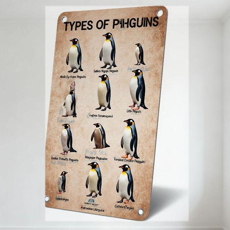 

Vintage Types of Penguins Metal Tin Sign - Penguin Species Illustration Decorative Wall Art for Bar Pub Home Cafe, 8x12 Inch Age 20x30cm（7.8x11.8inch）