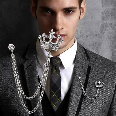 Z17, British Suit Shirt, Crystal Crown Chain Brooch, Women'S Badge.
