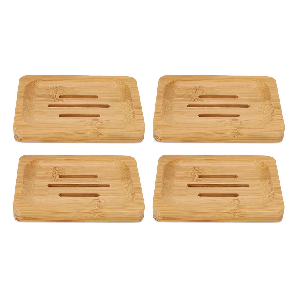 4 Pcs Bamboo Soap Dish Strong Water Resistance Sturdy Stylish Soap Holder for Home Bathroom Beauty
