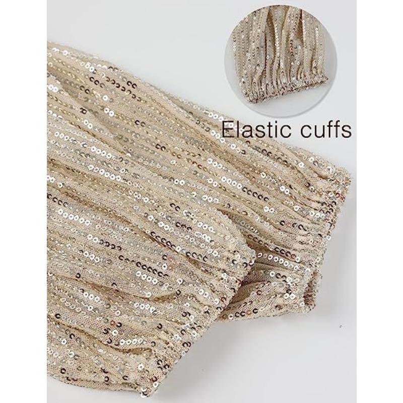Women Sequins Round Neck Long Sleeve Casual Commute Bodycon Mini Dress