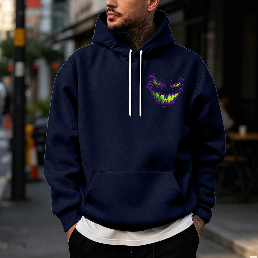 Men's Halloween Print Pullover Hoodie for Holiday Party and Cold