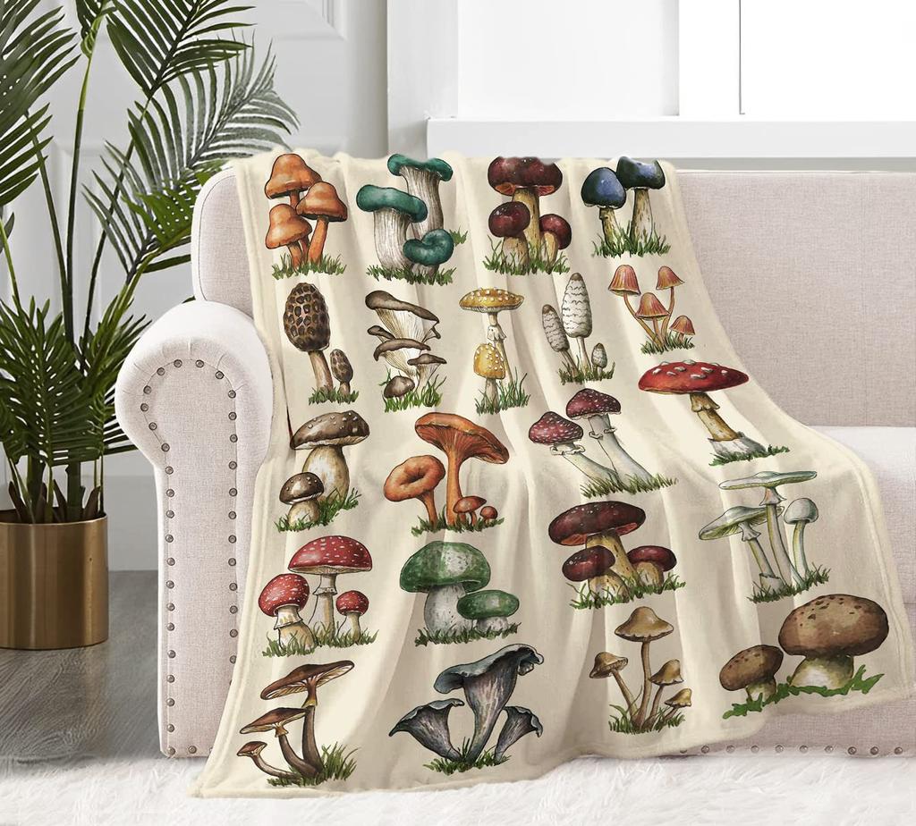 Mushroom Hippie Teppe Moth Gothic Witchy Flanell Teppe for All Season Sun Moon Fuzzy Soft Sofa Kontor Teppe