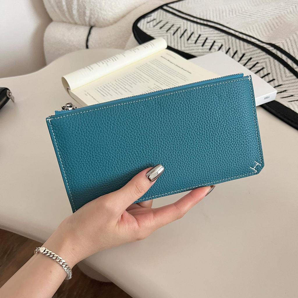 Portefeuille long ultra-fin en cuir véritable: Convient aux billets de grande valeur et au téléphone, Emplacements multiples pour cartes, Pas de compartiments, Fermeture à glissière, Cuir de vachette de première couche