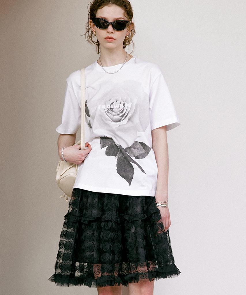 Dyuidyui Flower Mesh Mini Skirt_Black