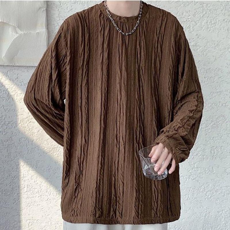 Pleated Long-sleeved T-shirt Men's Temperament Ins Trend Drape Loose Casual Round Neck Early Spring Top