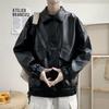 PU Leather Jacket for Men Spring New Korean Style Trendy Loose and Handsome Leather Jacket Hong Kong Style Clothes Youth Jacket