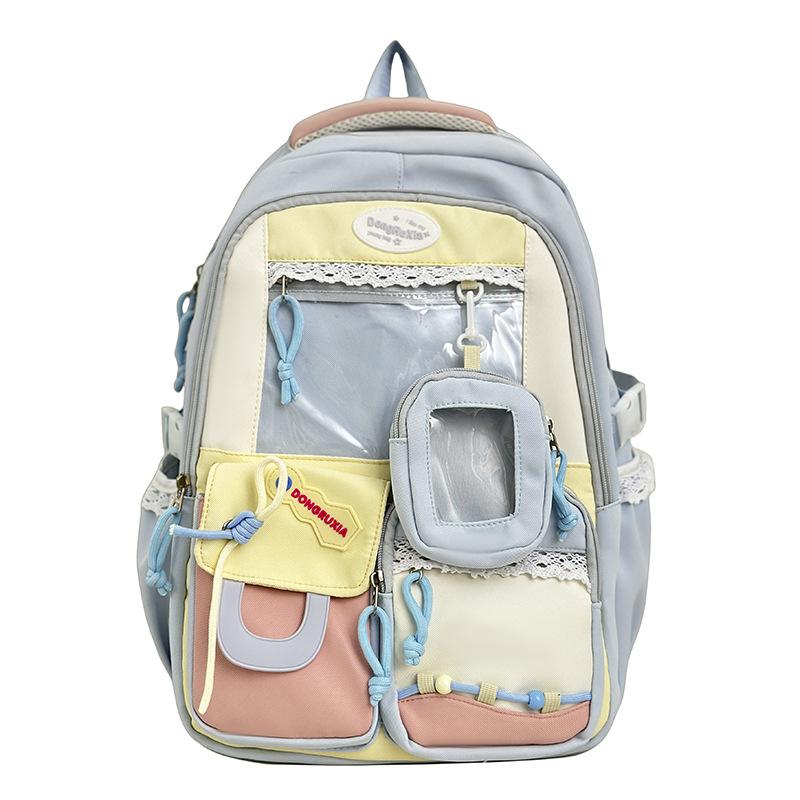 

Новый осенне-зимний рюкзак в свежих цветах с блочной расцветкой и надписью, повседневный, для учениц начальной и средней школы синий