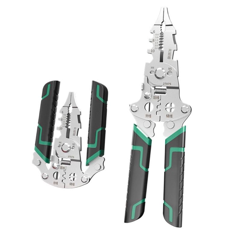 Foldable Wire Stripper Crimping Pliers Tool Multi Function Design For Electrician Work With Compact Steel Construction