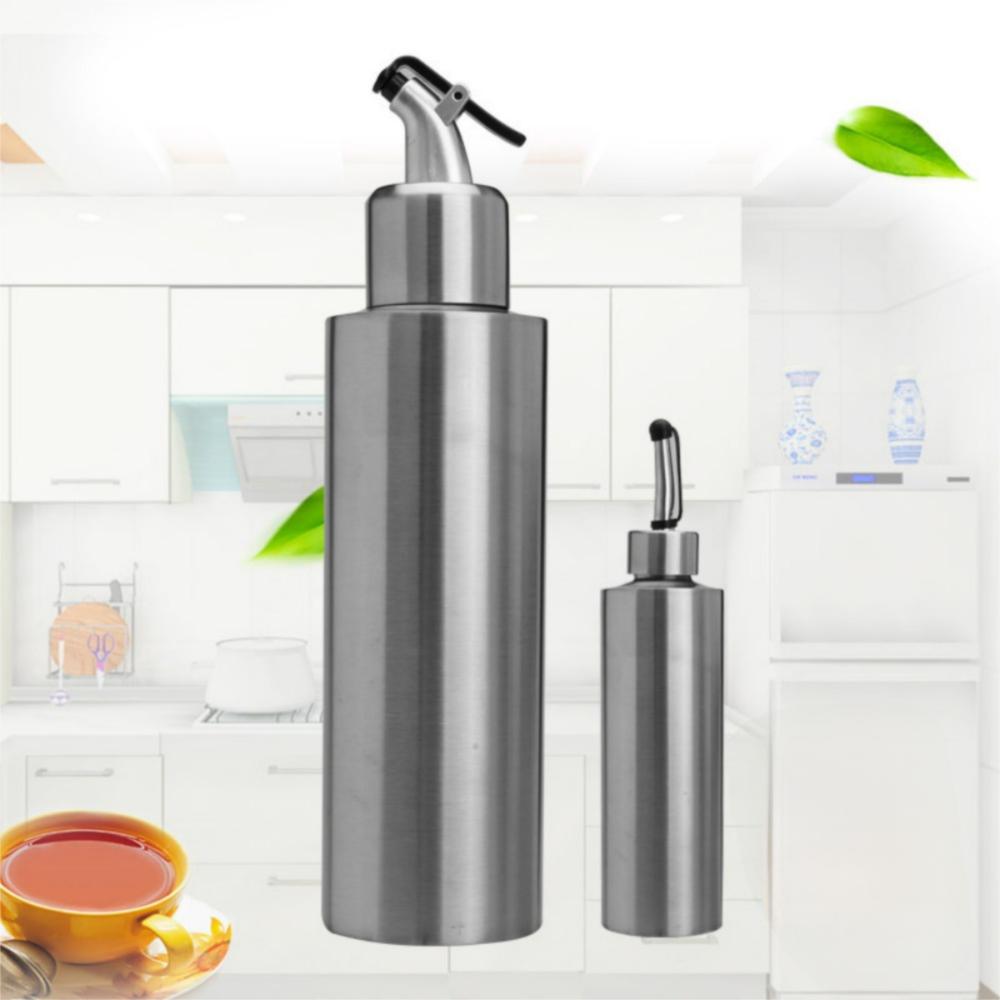 New No-Drip Stainless Steel Oil Bottle Cylindrical Heat Resistant Vinegar Spray Oil Sprayer Press Type Condiment Jar Kitchen