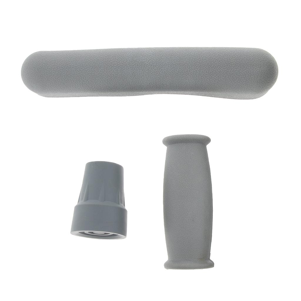 Crutch Accessories Kit - Including Pad, Handle Grip Covers, Tip Cover – Gray
