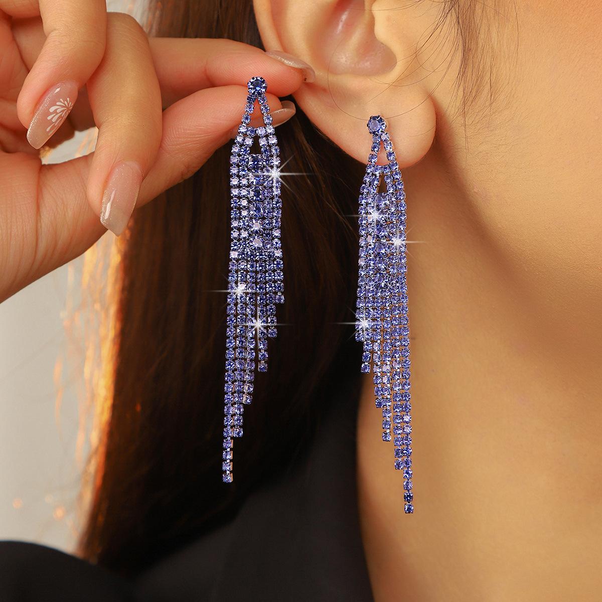 

Classic blue long fringed earrings