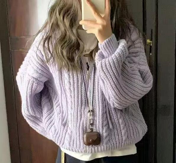 Women's Korean Style Double Zipper Hooded Cardigan – Long Sleeve, Loose Knit Sweater for Autumn/Winter