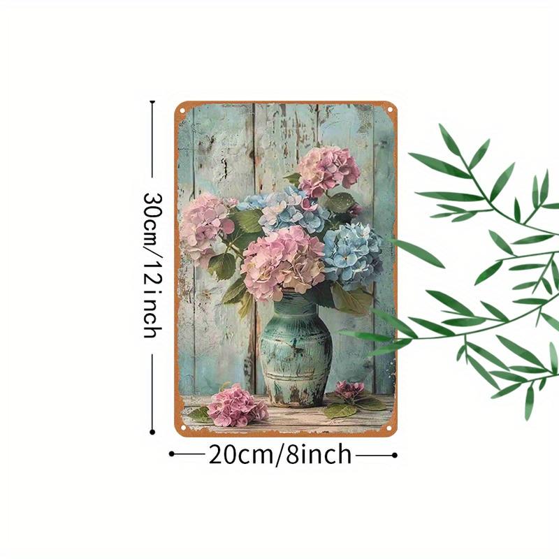 

D Printed Vintage Hydrangea Metal Sign Rustic Floral Wall Art for Home Bar Caf Garage Decor 20x30cm（7.8x11.8inch）