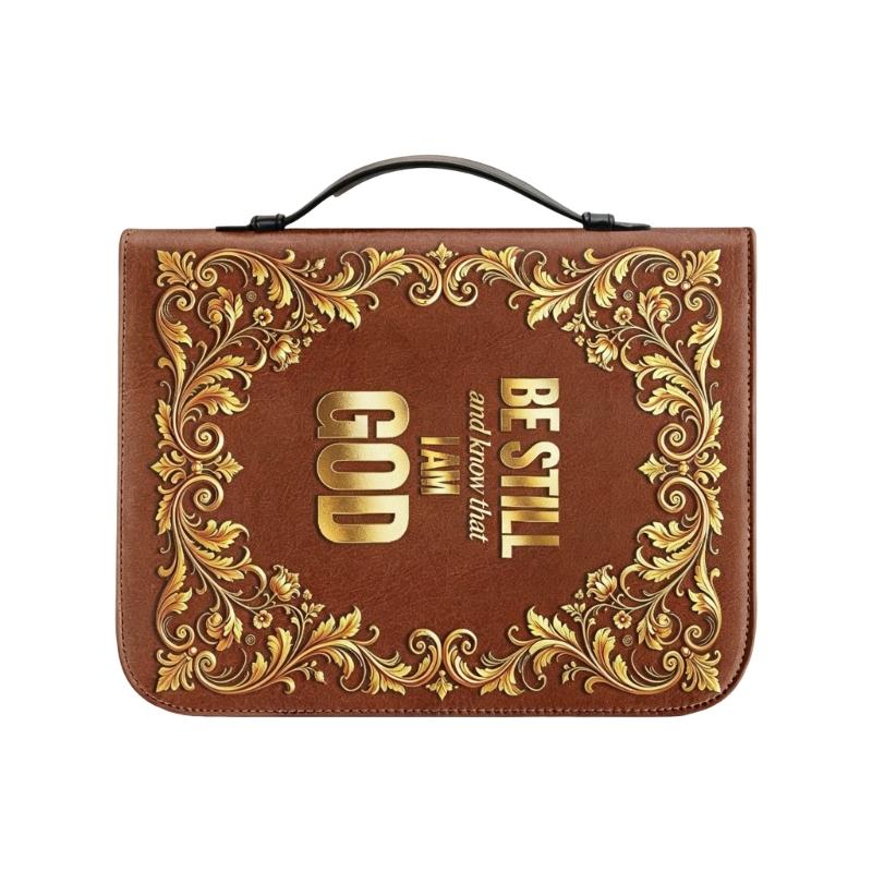 Reading Carry Bible Cover with Handle, Book Case in PU Leather Look for Church Days, Travel Use, and Shelf Storage