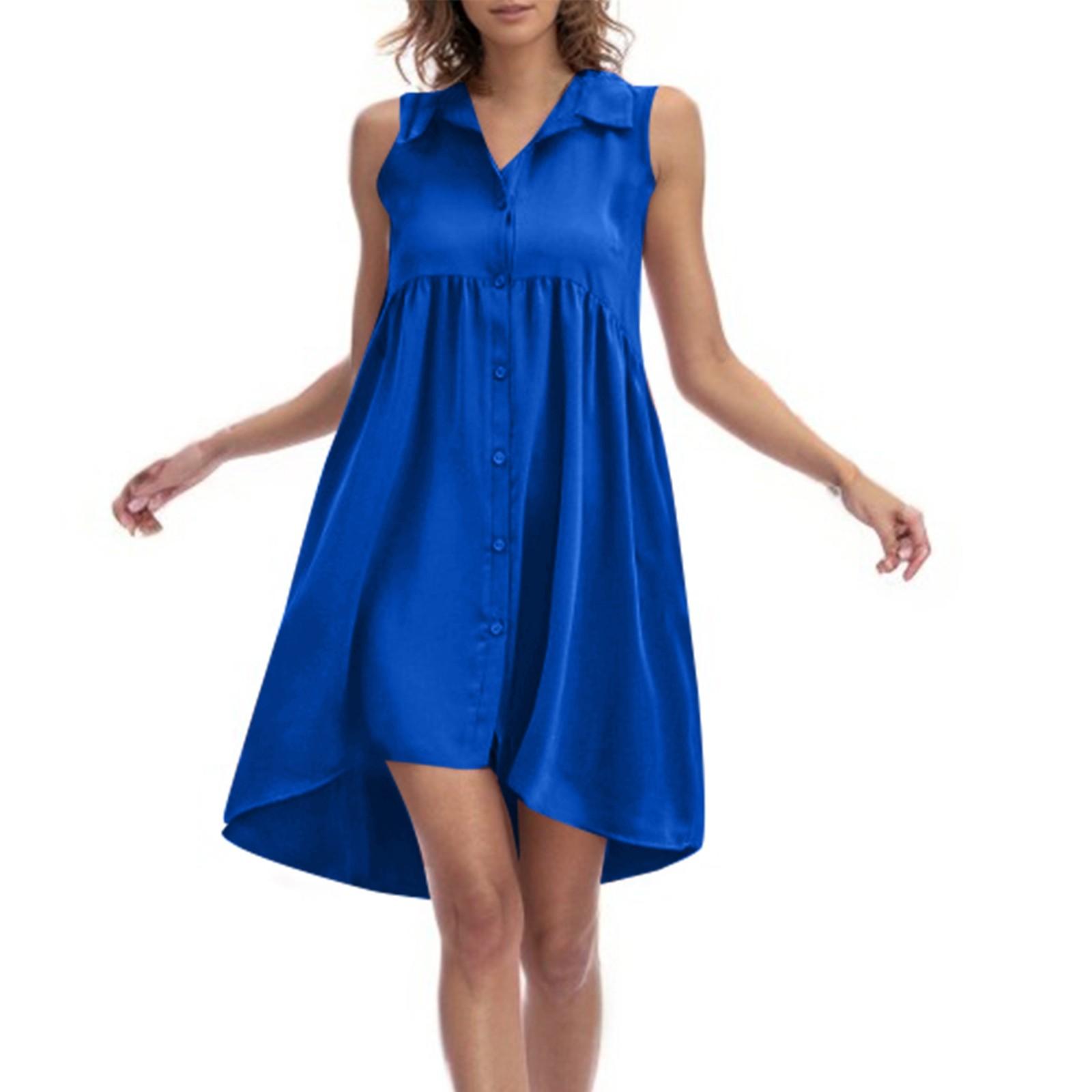 

Женские платья без рукавов спереди короткие сзади повседневные платья S синий