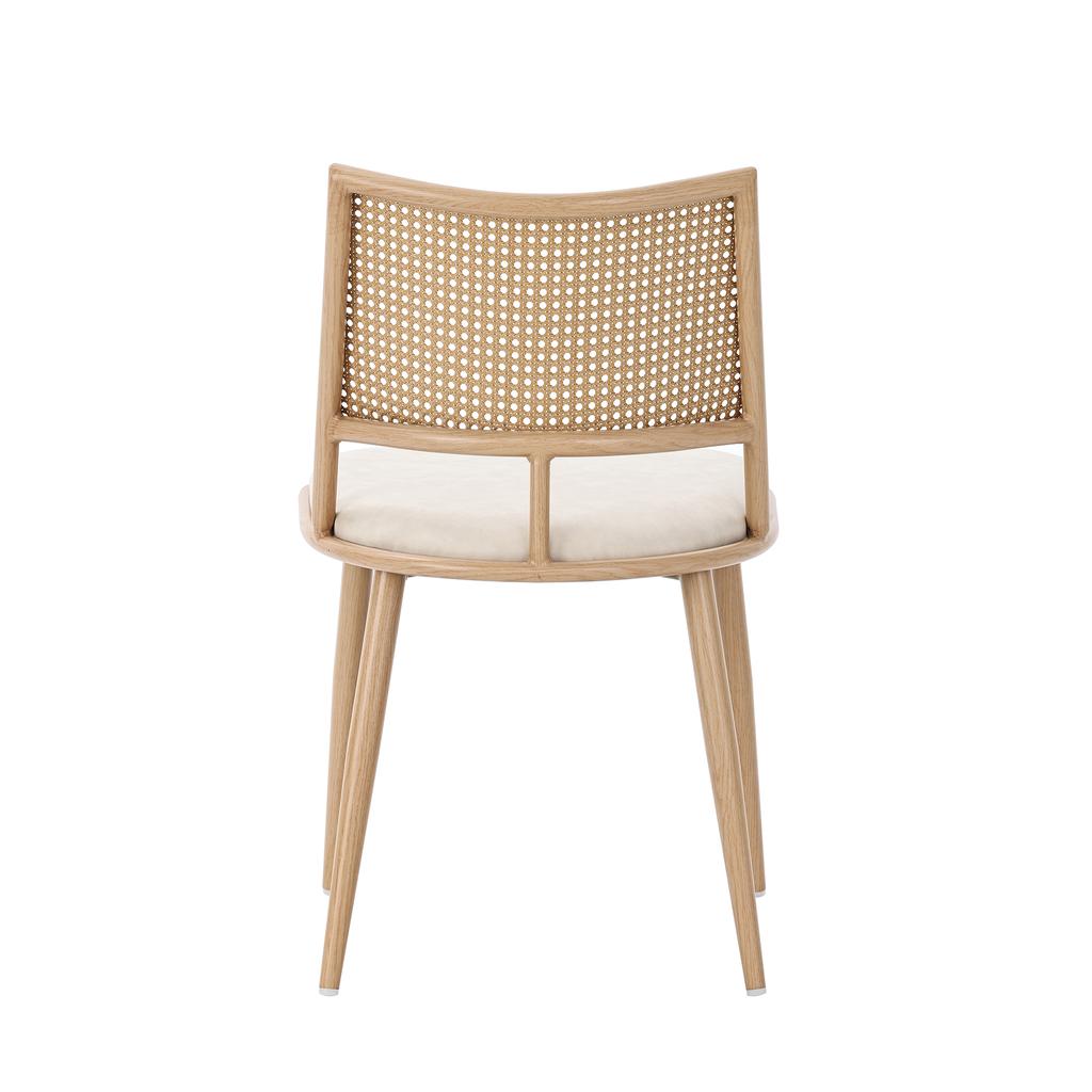 2 Dining Chairs, PU Seat, Rattan Backrest, Living Room, Bedroom Chair, Beige