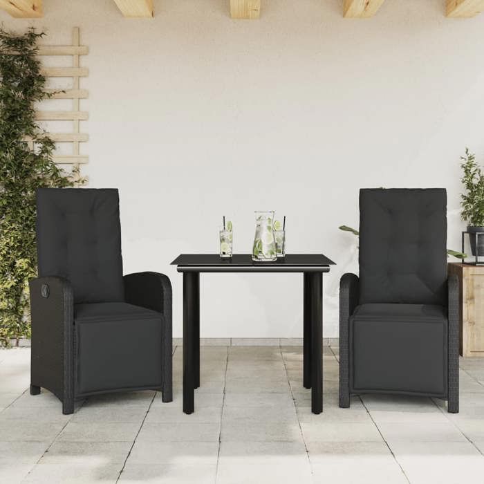 VidaXL Ensemble de Bistro avec Coussins 3 pcs, Table et Chaises de Jardin, Ensemble de Meubles d'Extérieur Balcon, Moderne, 3212535