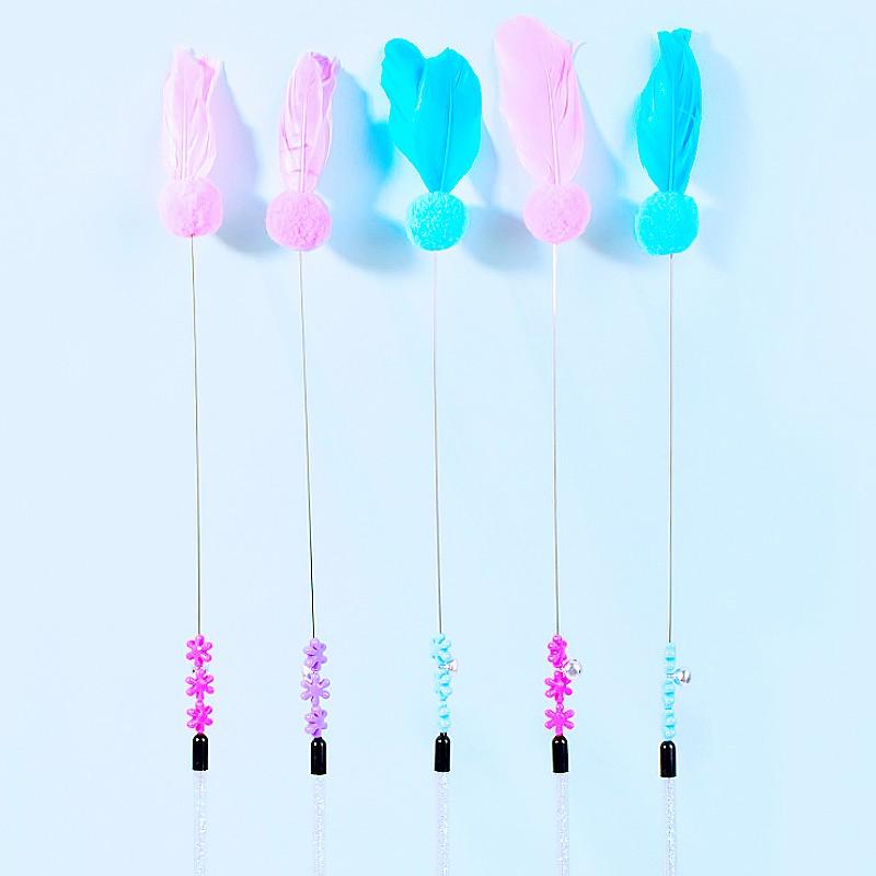 Cat Toys Feather Interactive Cat Toy Long Handle Toys for Cats Teasing Stick Steel Wire Cats Toy Wool Ball Sticks Pet Supplies