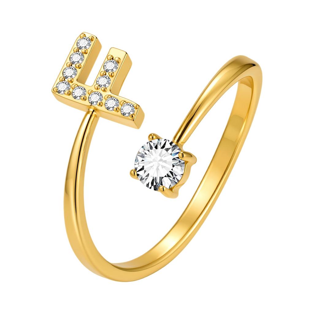 Chic Zircon Initial A-Z Letter Rings for Women Girls Adjustable Opening Ring Name Alphabet Female Wedding Fashion Jewelry Gift