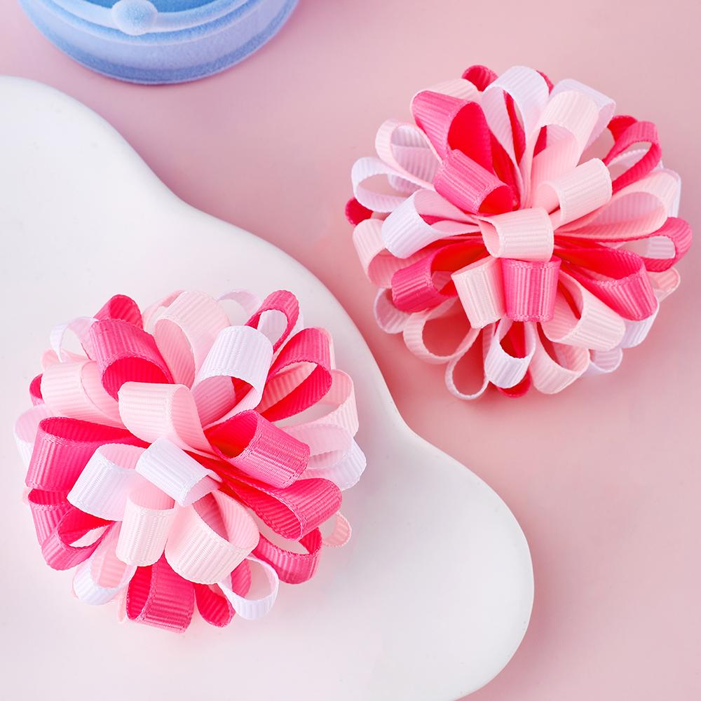 2Pcs New Ribbon Flower Hair Clips Rainbow-coloured Hydrangea Ponytail Holder Hairpins Girl Children's Kids Headwear Accessories
