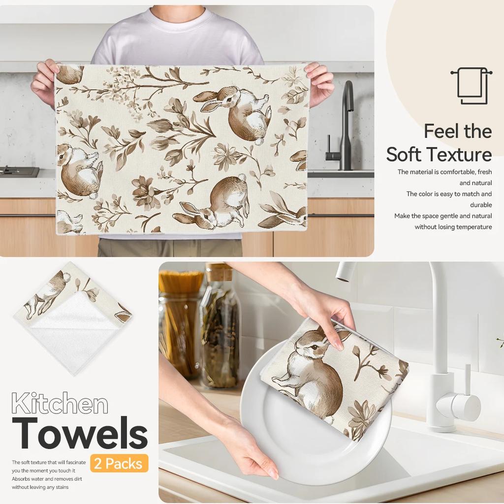 2pcs/set Kitchen Towels 40x60cmcute bunnyHand Towels Christmas Decorations for Home Noel Dish Towels Gifts