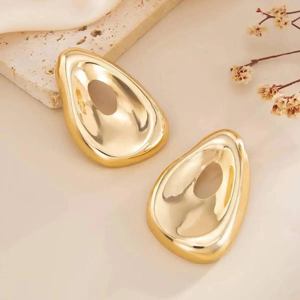 IngeSight.Z Exaggerated Irregular Teardrop Shape Metal Stud Earring for Women Creative Hollowout Piercing Ear Accessory Jewelry