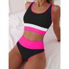 Sporty High Waist Bikinis 2026 Color Block Swimsuit Women Sexy Swimwear Female Bathers Bathing Swimming Swim Suit Beachwear XXL