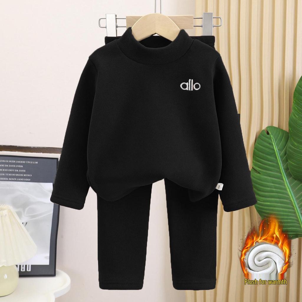Samt Warmes Unterwäsche-Set für Kinder (Jungen und Mädchen) - Oberteil mit hohem Kragen und Hose für Herbst/Winter.