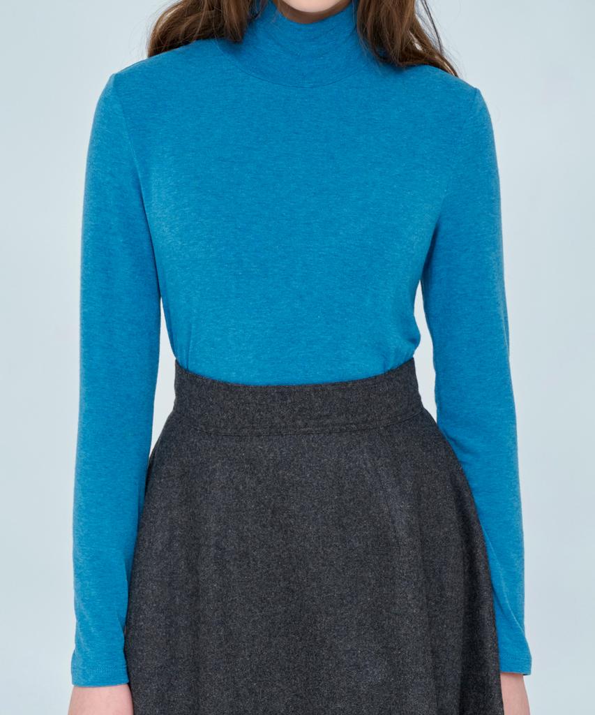 VOYONN Wool Rayon Turtleneck Tee Blue 913-2