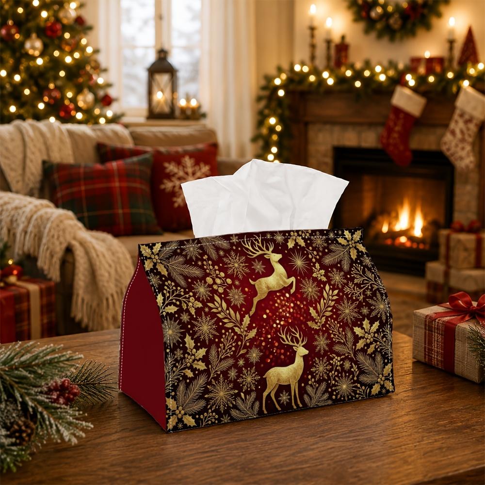 1pc Luxurious Vintage Winter Tissue Box - Multi-functional Christmas Napkin Dispenser, Available Made of Durable Polyester, Decorated with Leaping Sta