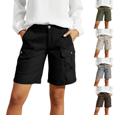 Hohe Taille Lockere Passform Cargo-Shorts für Damen Weiter Bein Knielang Wander-Shorts mit Taschen Lässige Sommer-Outdoor-Hosen