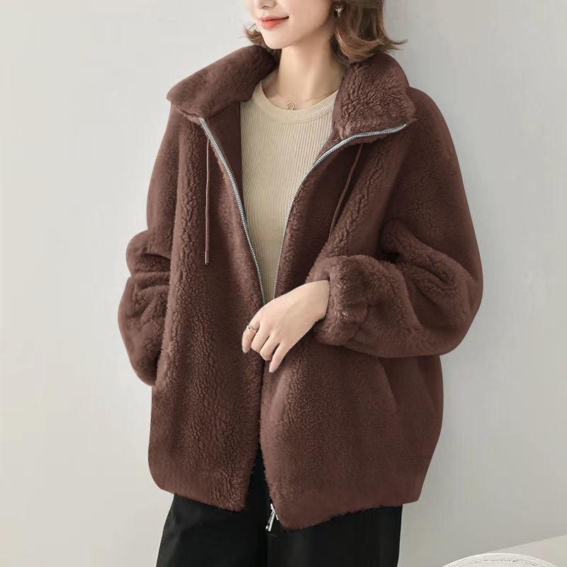 Extra Large Size Loose Coral Fleece Fleece Jacket Women's Autumn and Winter Thickened Double-sided Fleece Polar Fleece Jacket Women's Tide
