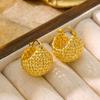 Cross Border Jewelry French Lazy Temperament Woven Hollow Spherical Earrings Gold Circular Basket