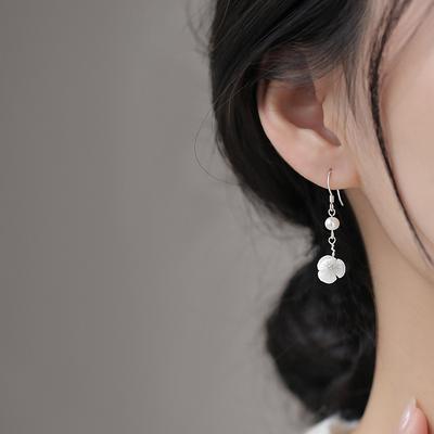 Long Pearl Fringed Ear Hook Female Simple Sweet Magnolia Flower Stud Earrings Light Luxury Tea White Fritillary Flower Earrings