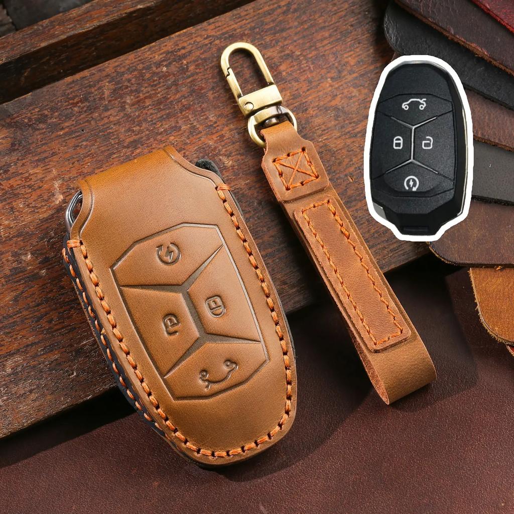 Leather Car Key Cover Keychain Holder Case Protector for Geely LYNK&CO 01 02 03 05 2017 2018 Keyless Go Remote Shell Accessories