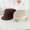 Suede pleated retro flat top hat women's spring and autumn plain face small versatile equestrian hat temperament beret painter hat