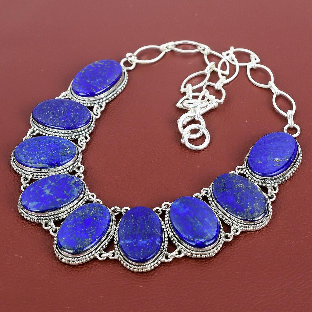 Lapis Lazuli Necklace 925 Sterling Silver Adjustable Chain Necklace Unique Vintage Design Necklace Handmade Gemstone Jewelry Gift For Friend