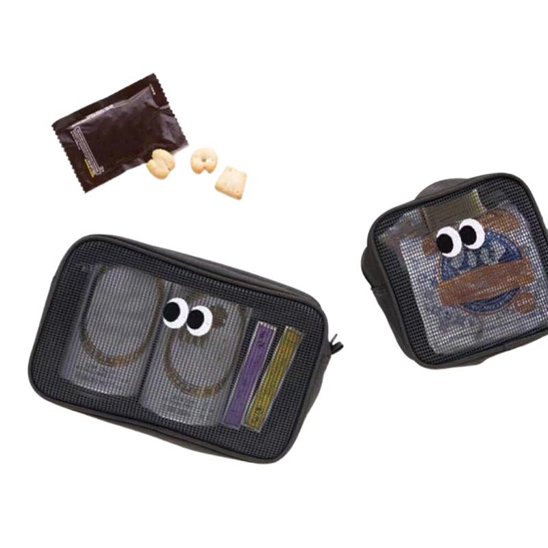 Candy Color Mesh Cosmetic Bag Cute Big Eyes Make Up Case Kawaii Makeup Pouch Makeup Case Portable Toiletry Storage Bag