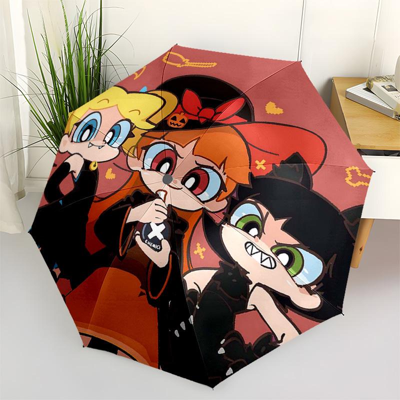 

1pc Chibi Characters Automatic Opening/Closing Outdoor Umbrella with Portable Tri-Fold Design, 8-Rib Iron Frame - Perfect for Outdoor Use, Festiv