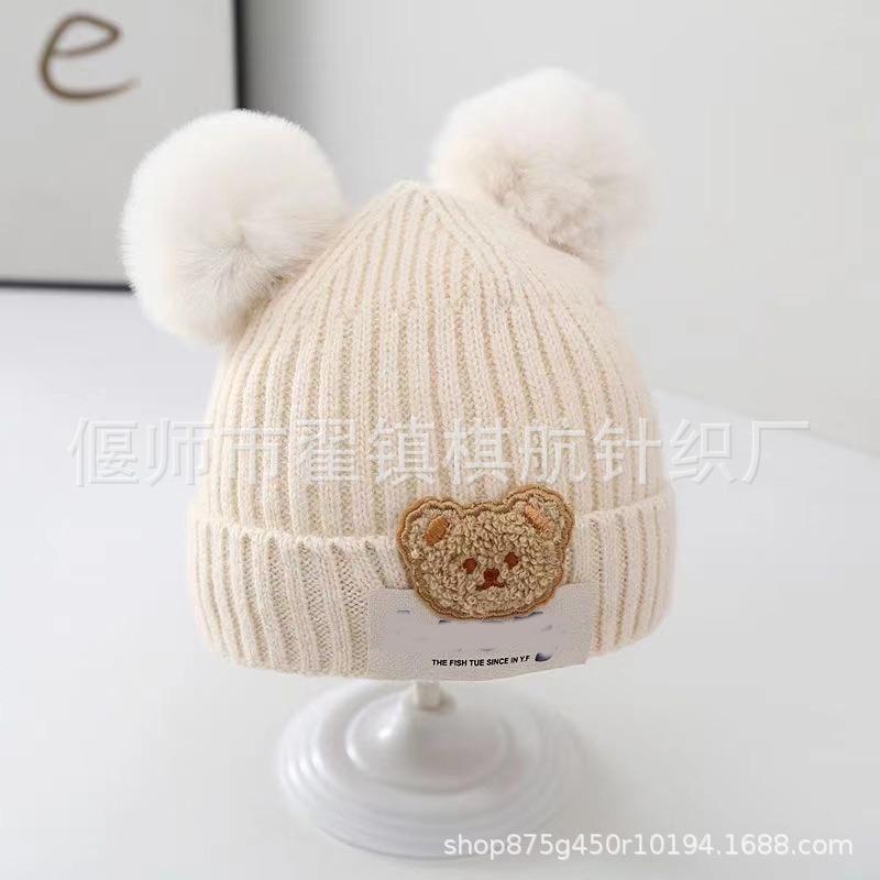 Autumn and Winter Thick Thread Knitted Hat New Cute Bear Boys and Girls Winter Plush Wool Hat Ear Protection Children's Hat