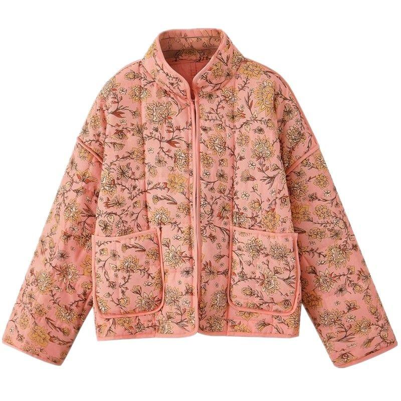 

Fashion Wind 2024 Winter New Arrival Female Stylish Easiest for Match Loose Slim Looking Printing Color Contrast Pocket Cotton Coat Jacket Figure Color L